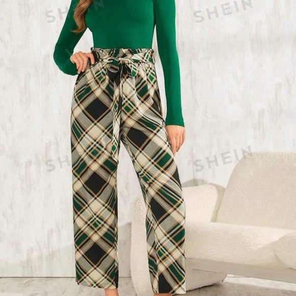 SHEIN Clasi Ladies' Long Sleeve T-shirt And Plaid Pants Set - Picture 4 of 4